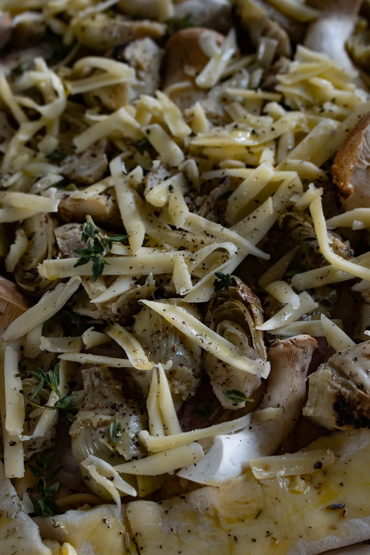 The artichoke and mushroom tart topping before baking